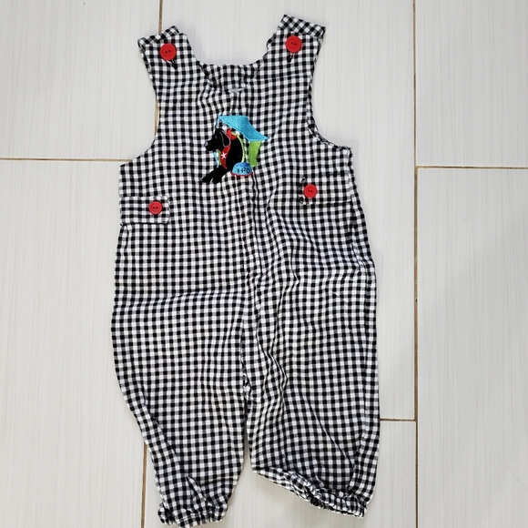 Chez Ami Doggie Black and White Checked Baby Toddler Romper Overalls 12 Months - Picture 1 of 5